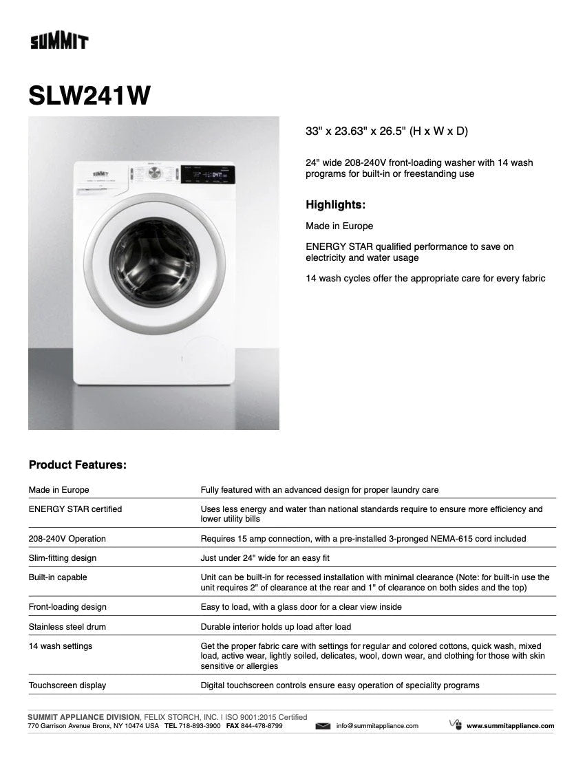 SUMMIT 24" Wide Washer (SLW241W)