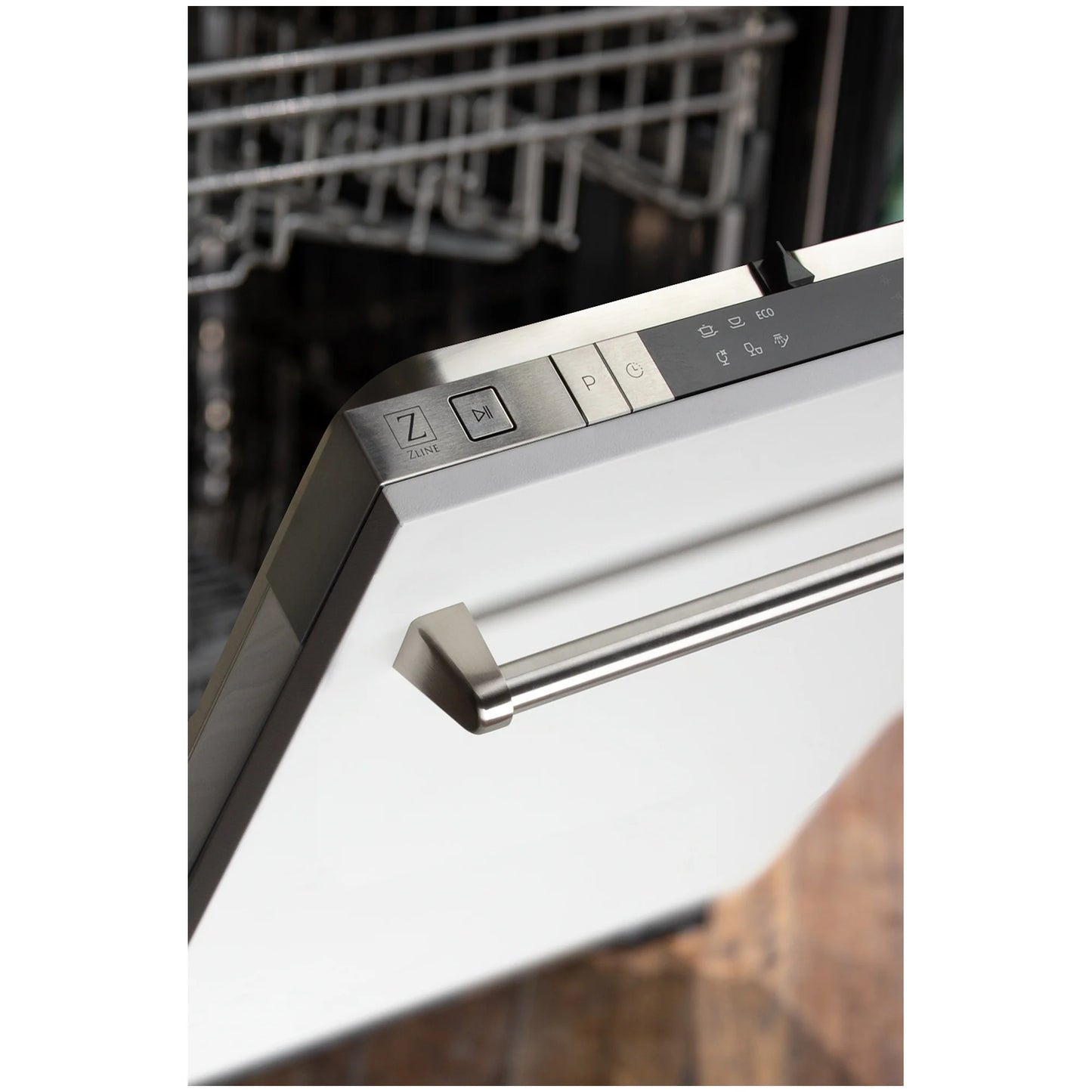 ZLINE 18 in. Compact Top Control Dishwasher with White Matte Panel and Traditional Handle (DW-WM-18)