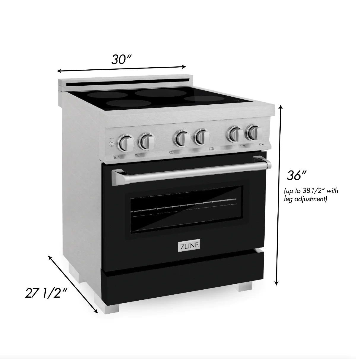 ZLINE 30 in. Induction Range in Fingerprint Resistant Stainless Steel with a 4 Element Stove, Electric Oven, and Black Matte Door (RAINDS-BLM-30)