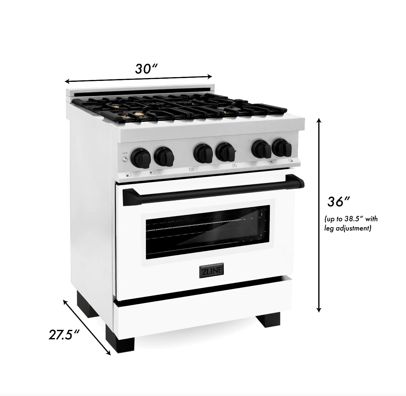 ZLINE Autograph Edition 30 in. Dual Fuel Range in DuraSnow Steel with White Door and Black Accents (RASZ-WM-30-MB)