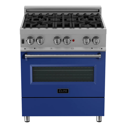 ZLINE 30 in. Dual Fuel Range with Gas Stove and Electric Oven in All Fingerprint Resistant Stainless Steel with Blue Matte Door (RAS-BM-30)