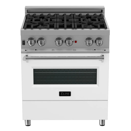ZLINE 30 in. Dual Fuel Range with Gas Stove and Electric Oven in All Fingerprint Resistant Stainless Steel with White Matte Door (RAS-WM-30)
