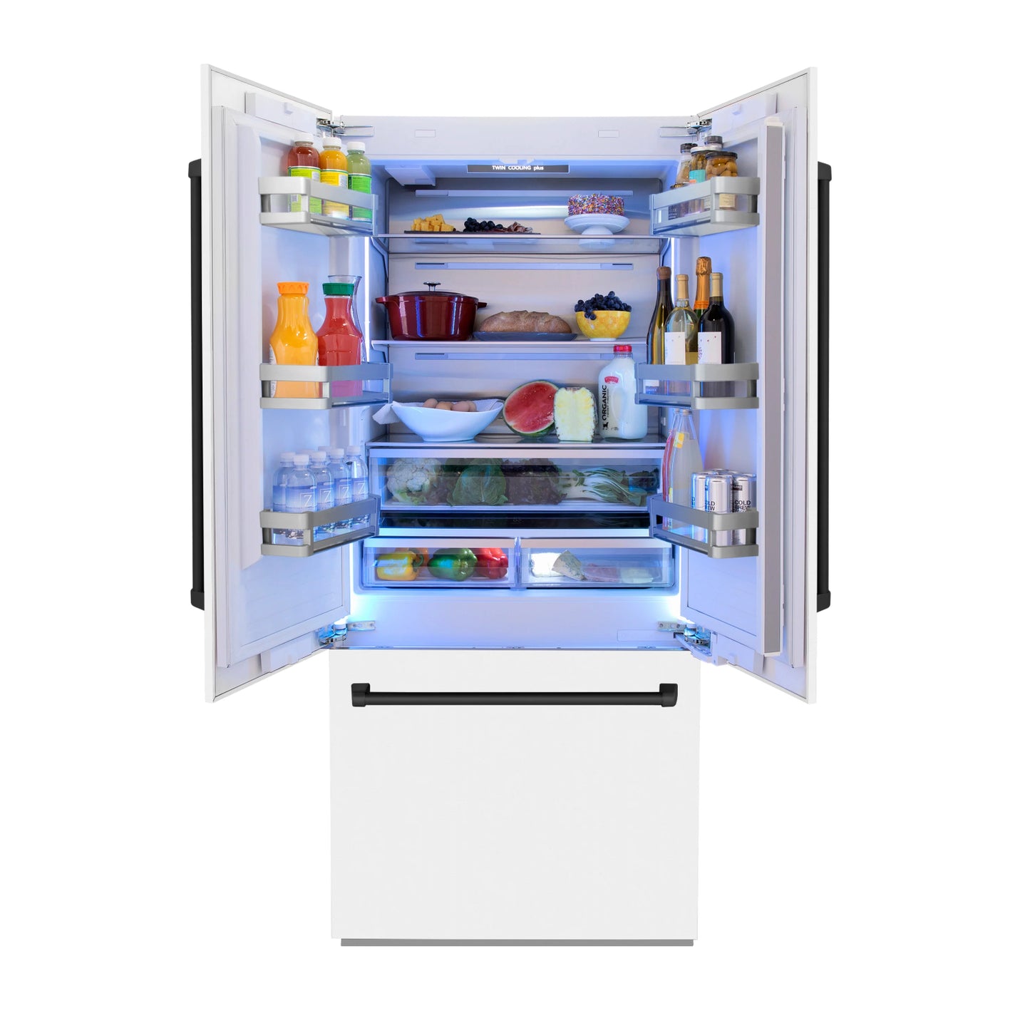 ZLINE 36 in. Autograph Edition Built-in Refrigerator - 19.6 cu. ft. - White and Black Matte Accents