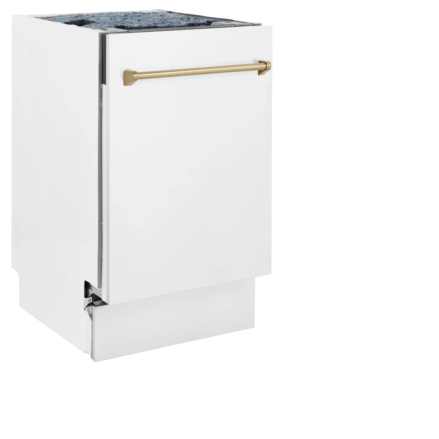 ZLINE Autograph Edition 18” Compact 3rd Rack Top Control Dishwasher in White Matte with Champagne Bronze Accent Handle, 51dBa (DWVZ-WM-18-CB)