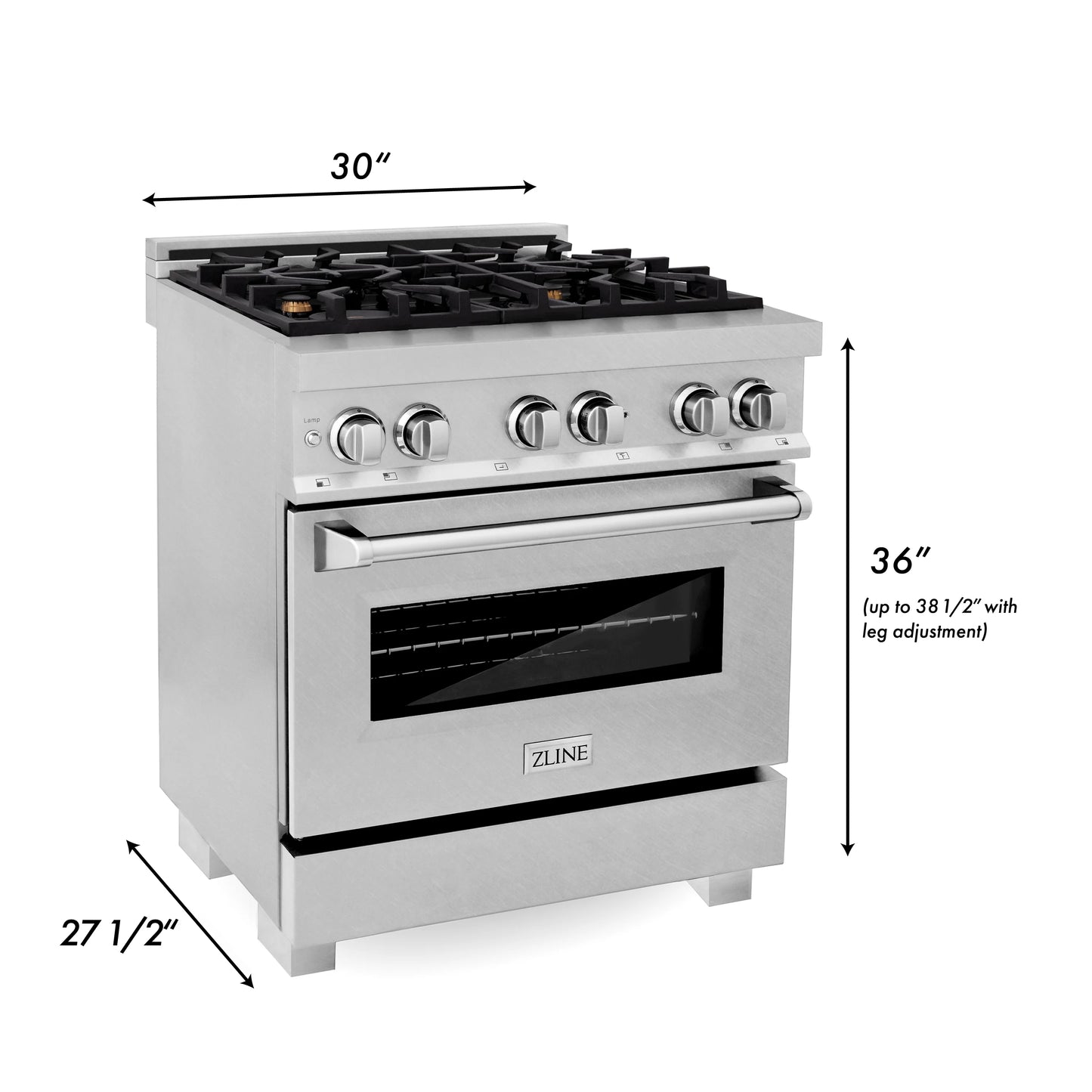 ZLINE 30 in. Dual Fuel Range with Gas Stove and Electric Oven in All Fingerprint Resistant Stainless Steel with Brass Burners (RAS-SN-BR-30)