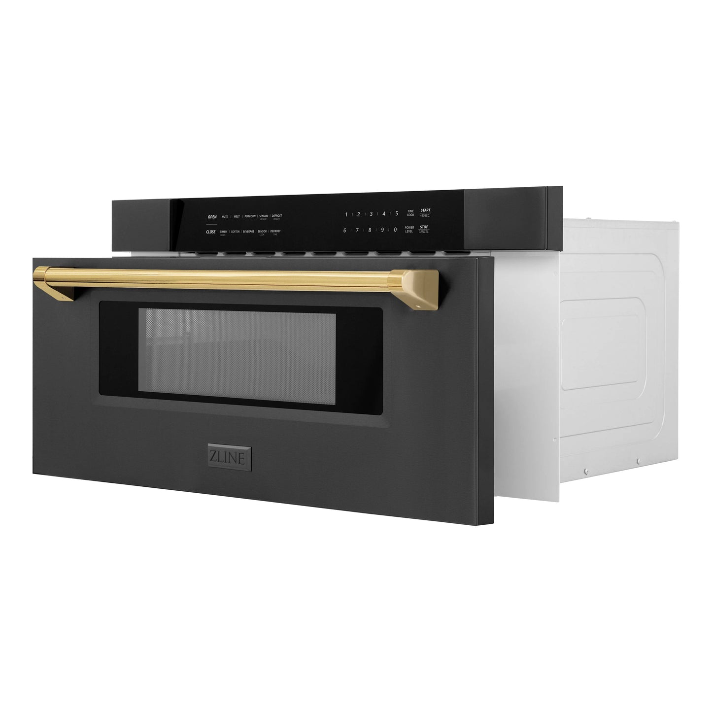 ZLINE Autograph Edition 30 in. 1.2 cu. ft. Built-in Microwave Drawer in Black Stainless Steel with Polished Gold Accents (MWDZ-30-BS-G)