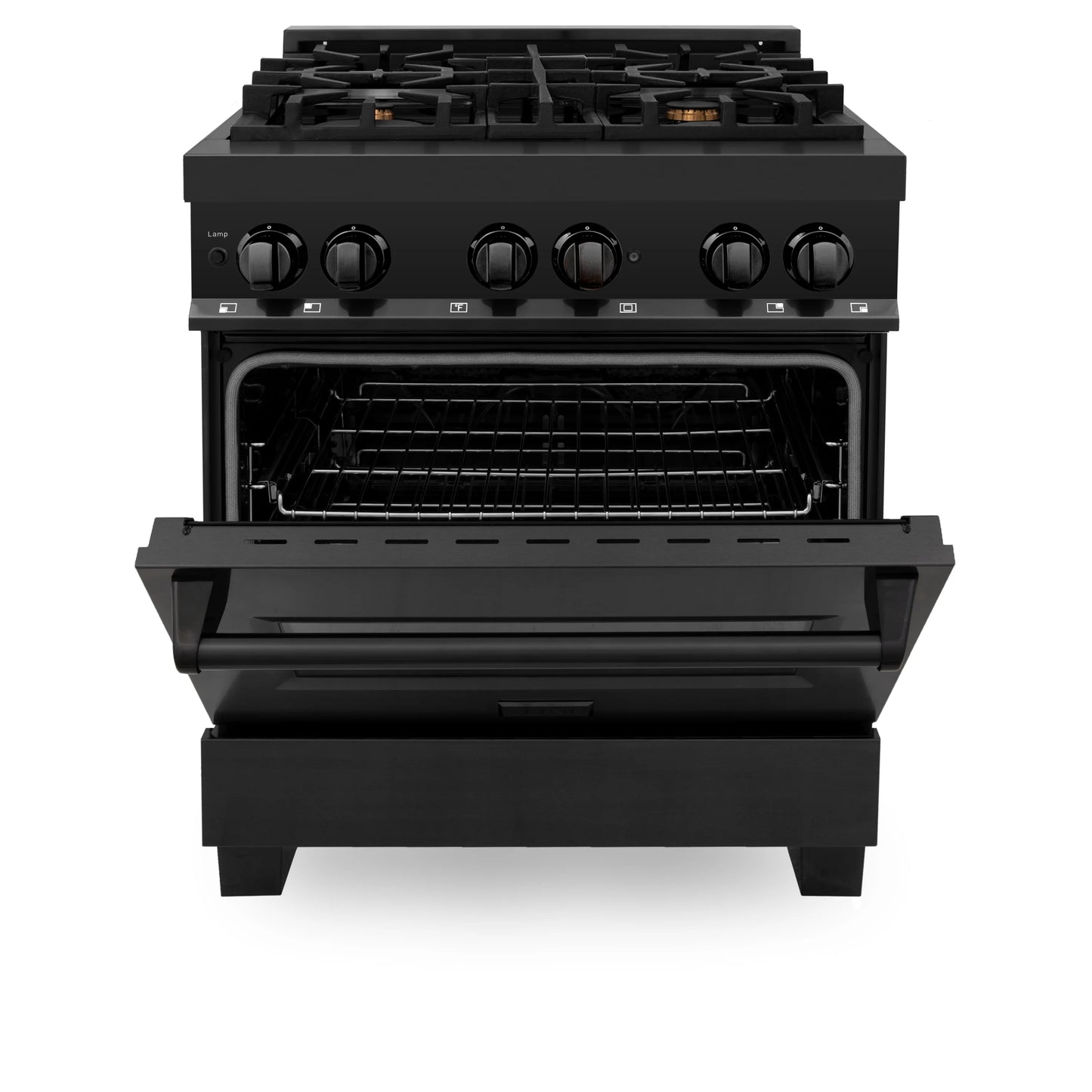 ZLINE 30 in. Dual Fuel Range with Gas Stove and Electric Oven in Black Stainless Steel with Brass Burners (RAB-BR-30)