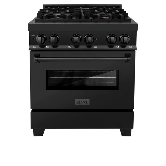 ZLINE 30 in. Dual Fuel Range with Gas Stove and Electric Oven in Black Stainless Steel with Brass Burners (RAB-BR-30)