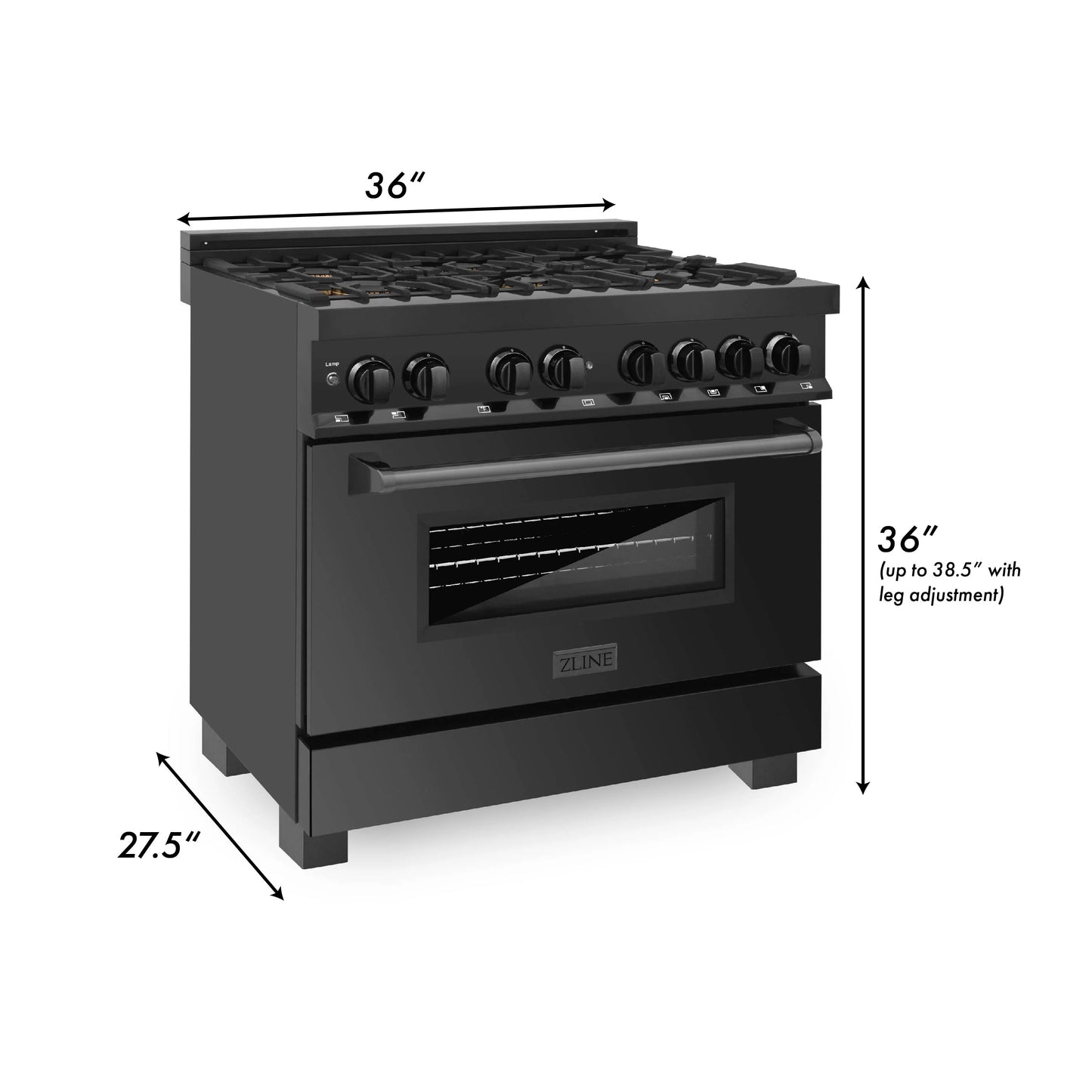 ZLINE 36 in. Dual Fuel Range with Gas Stove and Electric Oven in Black Stainless Steel with Brass Burners (RAB-BR-36)