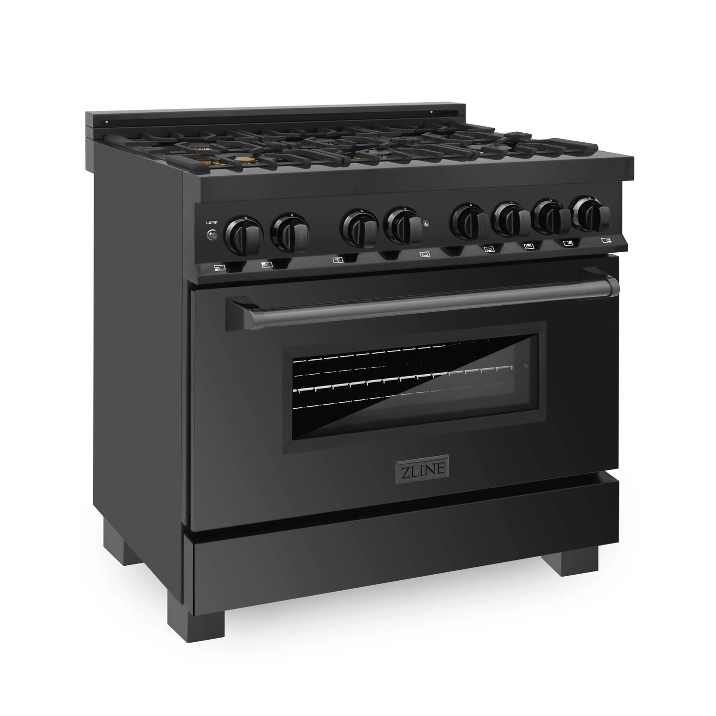 ZLINE 36 in. Dual Fuel Range with Gas Stove and Electric Oven in Black Stainless Steel with Brass Burners (RAB-BR-36)