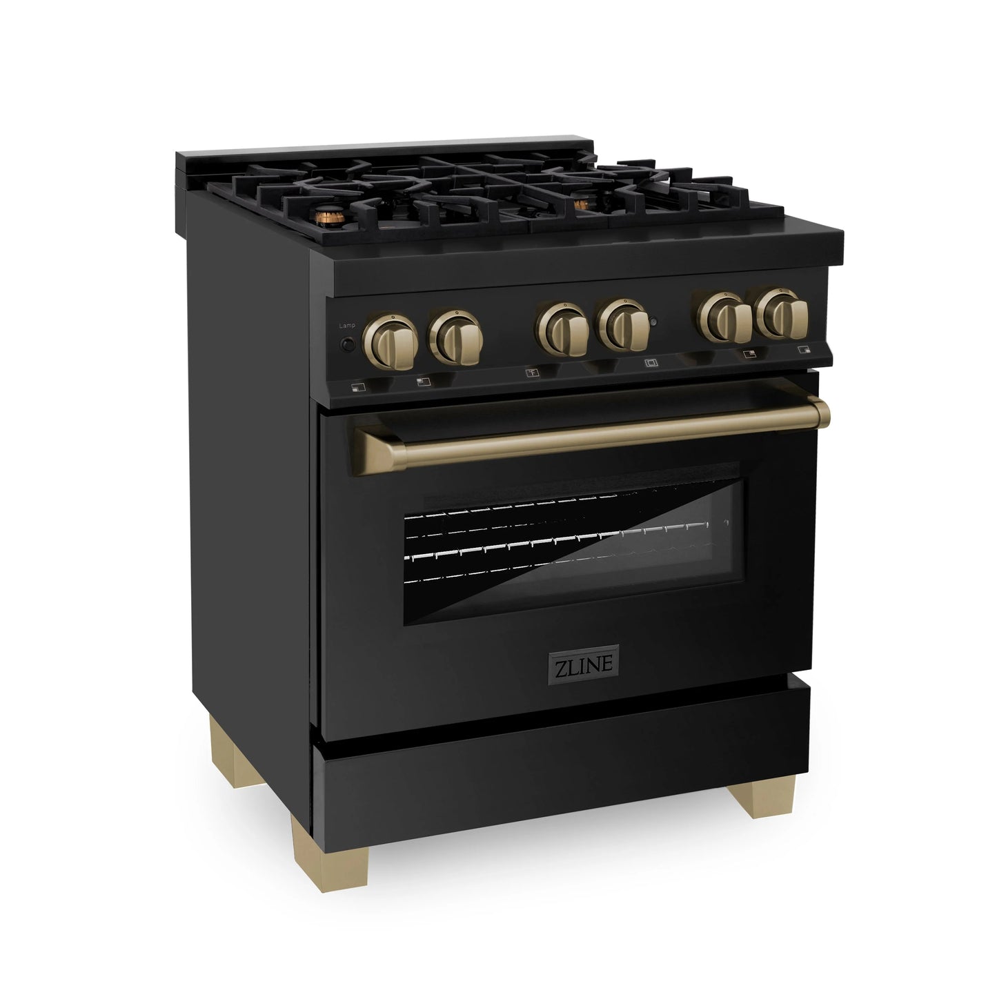ZLINE Autograph Edition 30 in. Dual Fuel Range with Gas Stove and Electric Oven in Black Stainless Steel with Champagne Bronze Accents (RABZ-30-CB)
