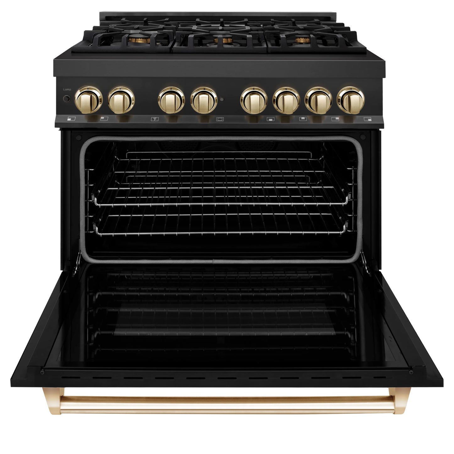 ZLINE Autograph Edition 36 in. Dual Fuel Range with Gas Stove and Electric Oven in Black Stainless Steel with Champagne Bronze Accents (RABZ-36-CB)