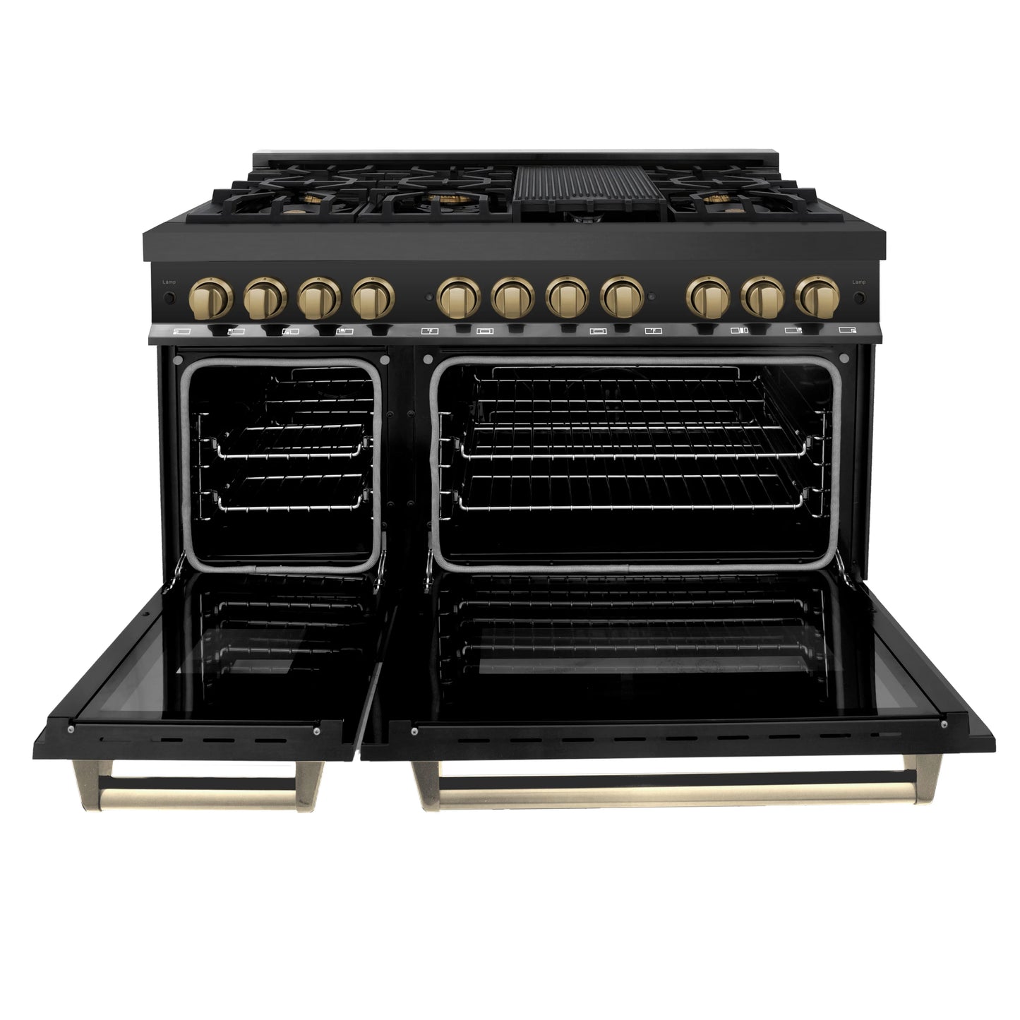 ZLINE Autograph Edition 48 in. Dual Fuel Range with Gas Stove and Electric Oven in Black Stainless Steel with Champagne Bronze Accents (RABZ-48-CB)