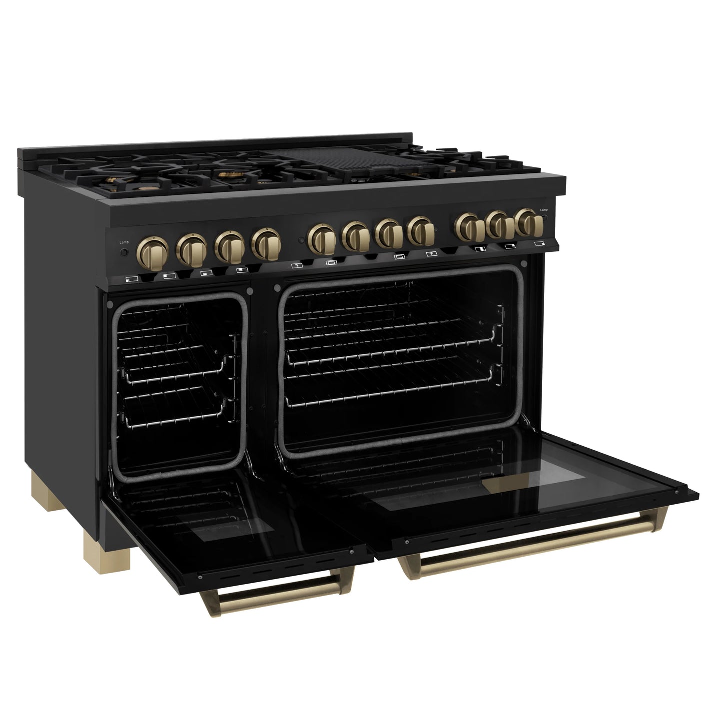 ZLINE Autograph Edition 48 in. Dual Fuel Range with Gas Stove and Electric Oven in Black Stainless Steel with Champagne Bronze Accents (RABZ-48-CB)