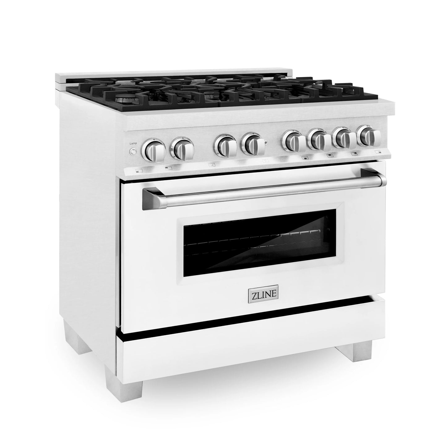 ZLINE 36 in. Dual Fuel Range with Gas Stove and Electric Oven in All Fingerprint Resistant Stainless Steel with White Matte Door (RAS-WM-36)