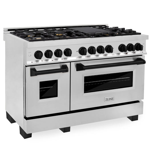 ZLINE Autograph Edition 48 in. Dual Fuel Range in Stainless Steel with Matte Black Accents (RAZ-48-MB)