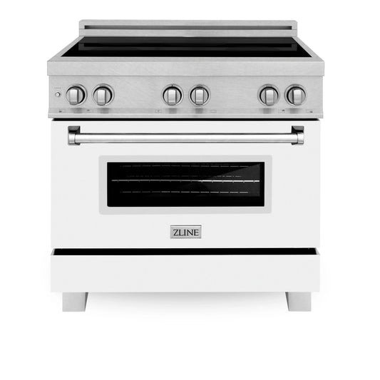 ZLINE 36 in. Induction Range in Fingerprint Resistant Stainless Steel with a 4 Element Stove, Electric Oven, and White Matte Door (RAINDS-WM-36)