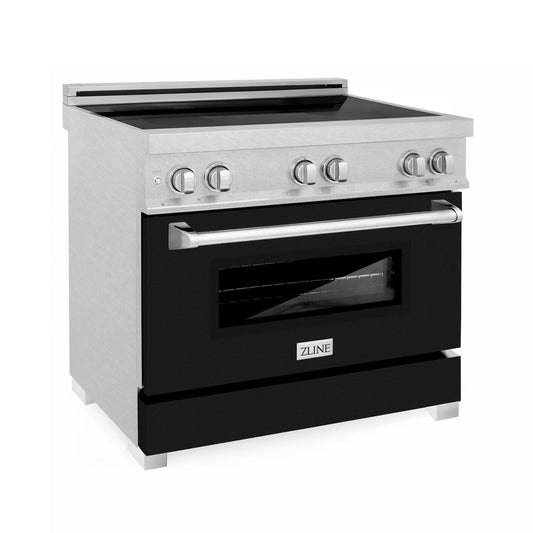 ZLINE 36 in. Induction Range in Fingerprint Resistant Stainless Steel with a 4 Element Stove, Electric Oven, and Black Matte Door (RAINDS-BLM-36)