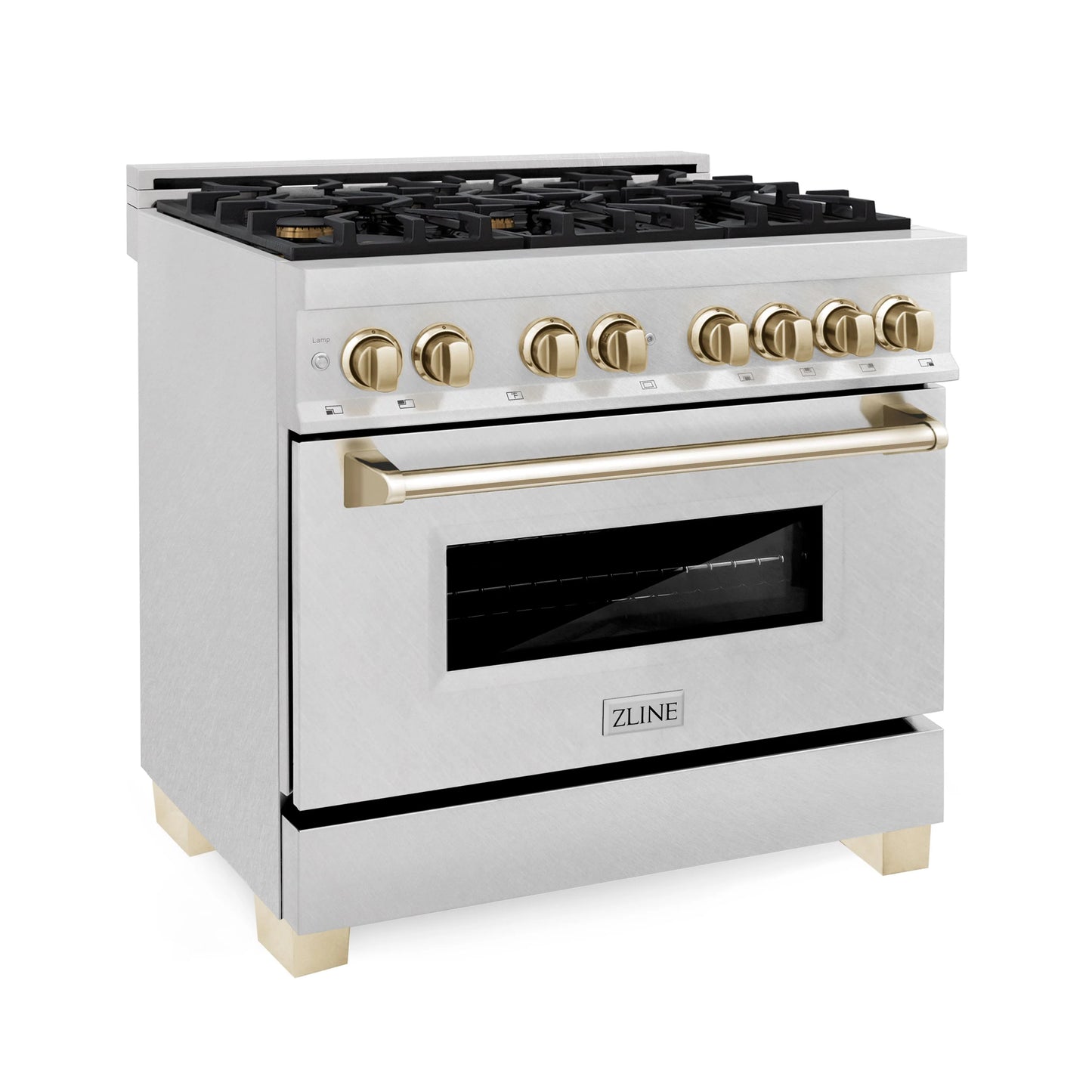 ZLINE Autograph Edition 36 in. Dual Fuel Range in DuraSnow Steel with Gold Accents (RASZ-SN-36-G)
