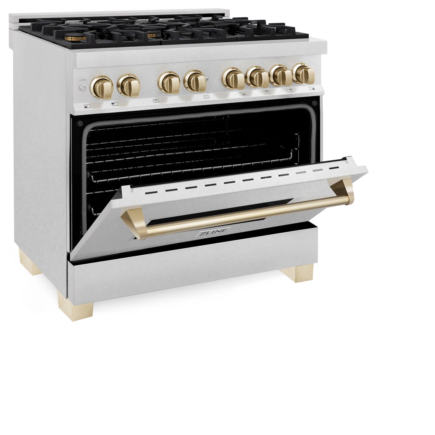 ZLINE Autograph Edition 36 in. Dual Fuel Range in DuraSnow Steel with Gold Accents (RASZ-SN-36-G)