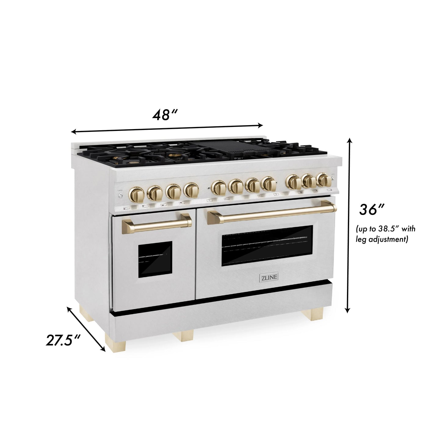 ZLINE Autograph Edition 48 in. Dual Fuel Range in DuraSnow Steel with Gold Accents (RASZ-SN-48-G)