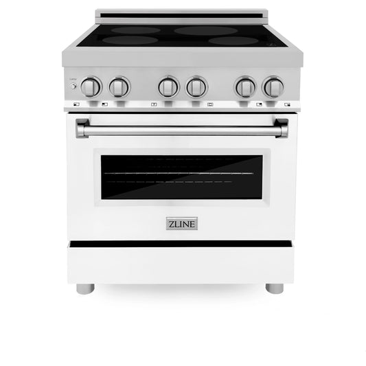 ZLINE 30 in. Induction Range with a 3 Element Stove and Electric Oven in Stainless Steel with White Matte Door(RAIND-WM-30)