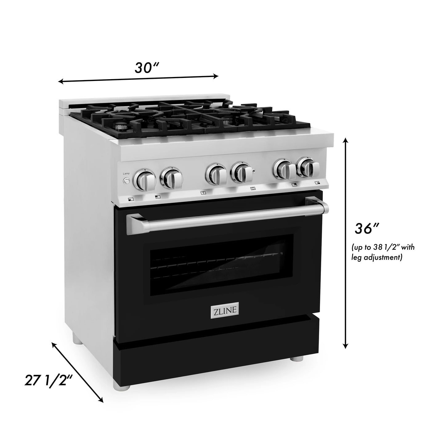 ZLINE 30 in. Dual Fuel Range with Gas Stove and Electric Oven in Stainless Steel and Black Matte Door (RA-BLM-30)