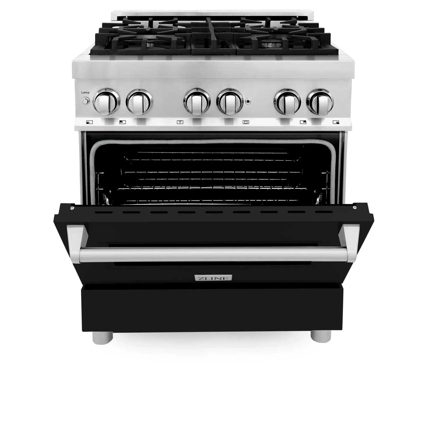ZLINE 30 in. Dual Fuel Range with Gas Stove and Electric Oven in Stainless Steel and Black Matte Door (RA-BLM-30)