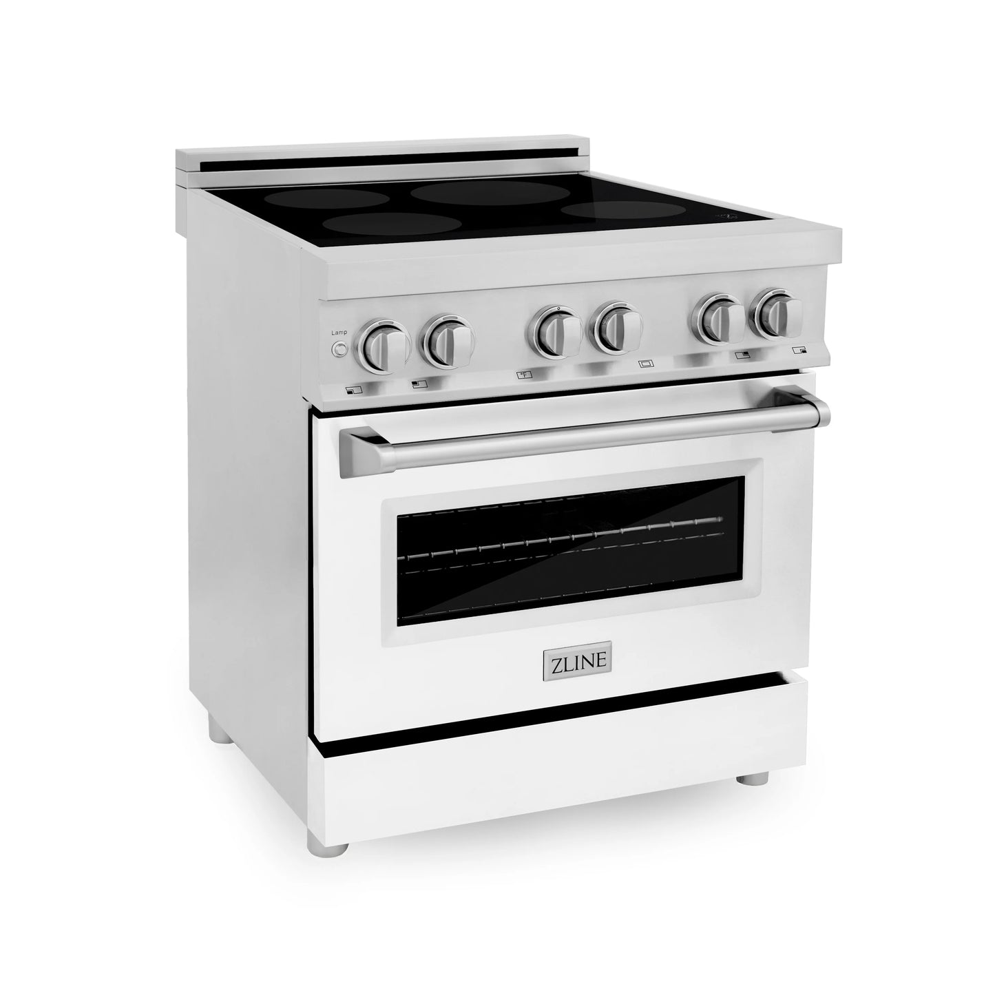 ZLINE 30 in. Induction Range with a 3 Element Stove and Electric Oven in Stainless Steel with White Matte Door(RAIND-WM-30)