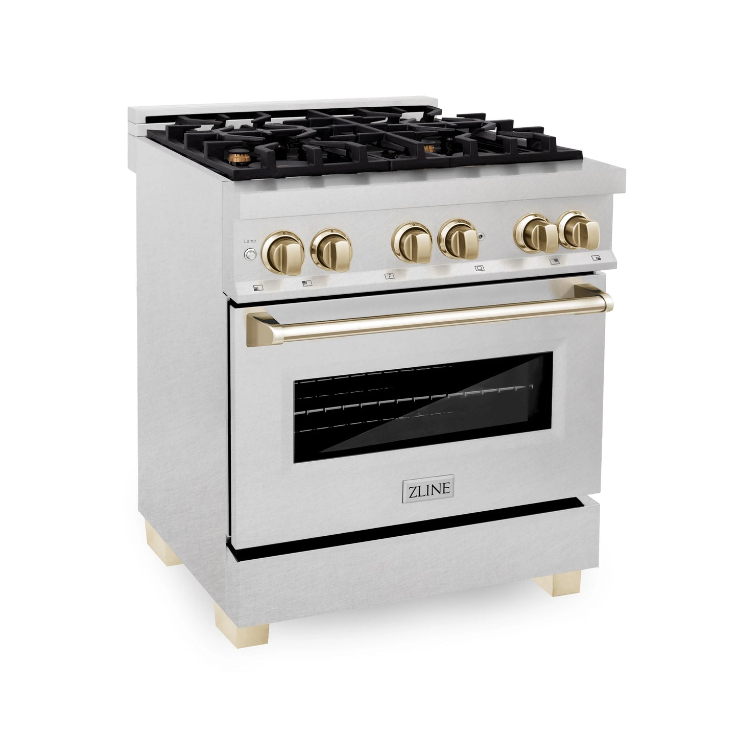 ZLINE Autograph Edition 30 in. Dual Fuel Range in DuraSnow Steel with Gold Accents (RASZ-SN-30-G)