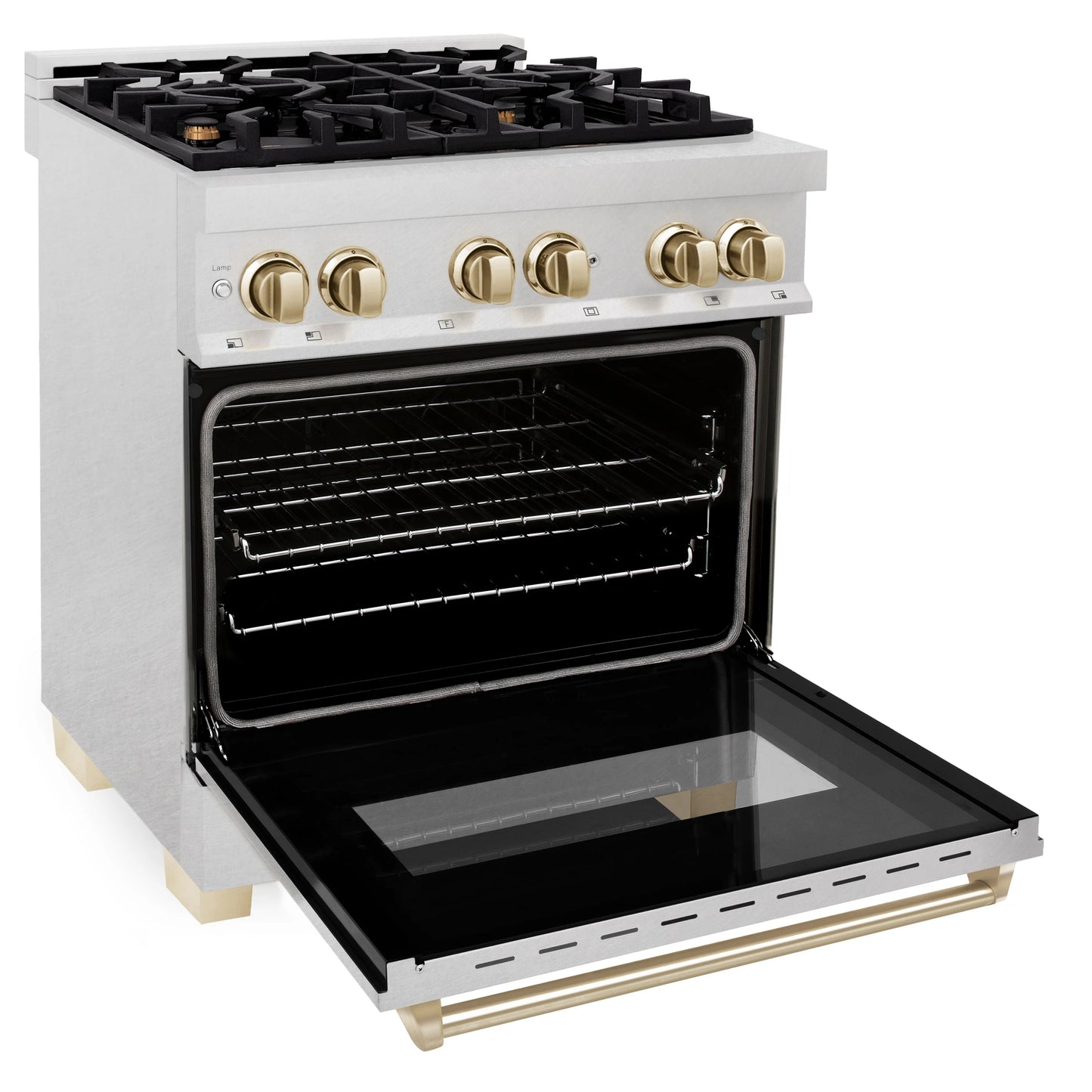 ZLINE Autograph Edition 30 in. Dual Fuel Range in DuraSnow Steel with Gold Accents (RASZ-SN-30-G)