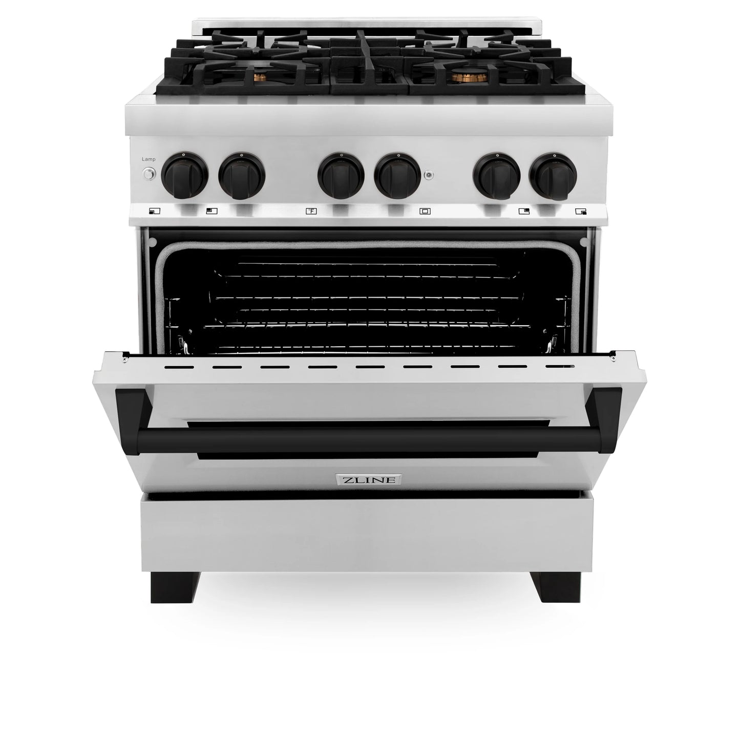 ZLINE Autograph Edition 30 in. Dual Fuel Range with Gas Stove and Electric Oven in Stainless Steel with Matte Black Accents (RAZ-30-MB)