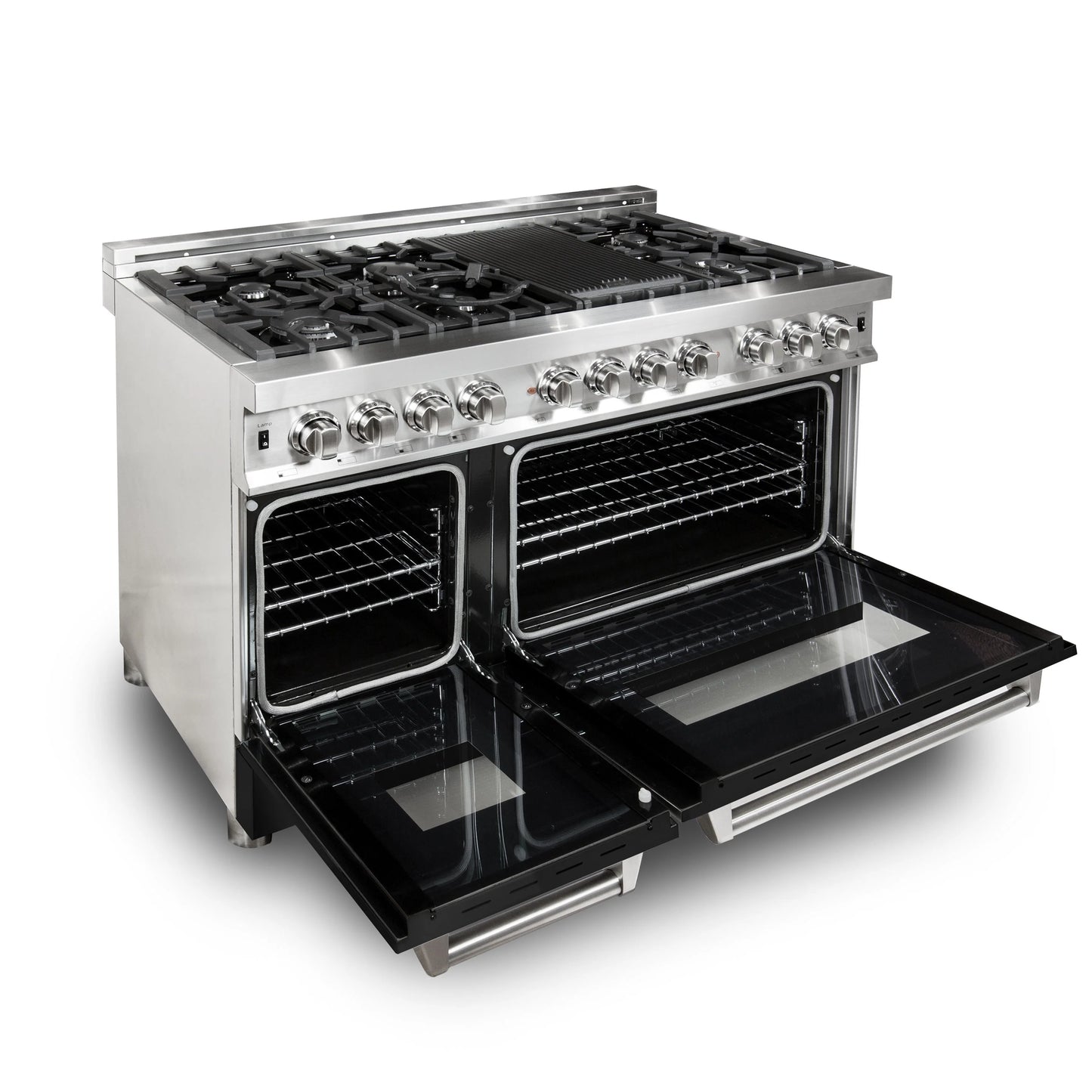 ZLINE 48 in. Dual Fuel Range with Gas Stove and Electric Oven in Stainless Steel and Black Matte Door (RA-BLM-48)