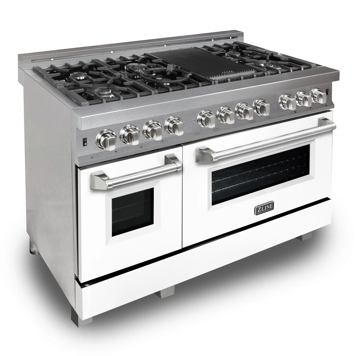 ZLINE 48 in. Dual Fuel Range with Gas Stove and Electric Oven in All Fingerprint Resistant Stainless Steel with White Matte Door (RAS-WM-48)